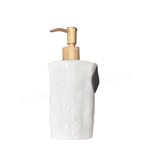 Soap Pump Dispenser Cream with Embossed Floral Design & Gold Pump