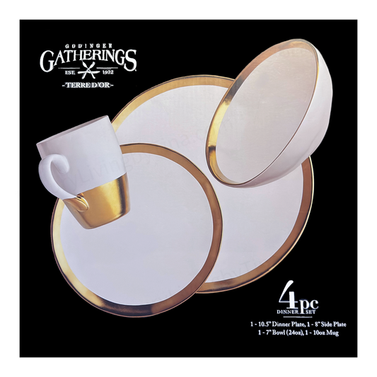 Godinger Terre D'Or 4-Piece Dinner Plate Place Setting White with Gold Rim
