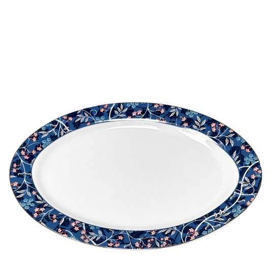 Serving Platter Blue Morris by Grace's Teaware Vibrant Blue w/Delicate Flowers