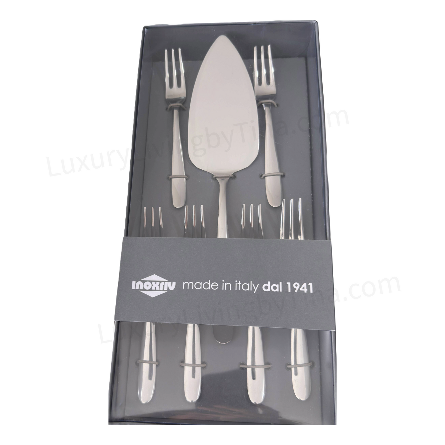 Silver Cake Knife Set with Six Dessert Forks