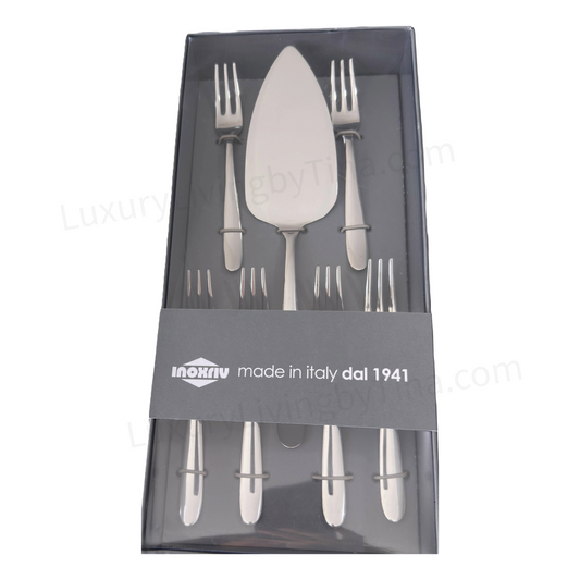 Silver Cake Knife Set with Six Dessert Forks