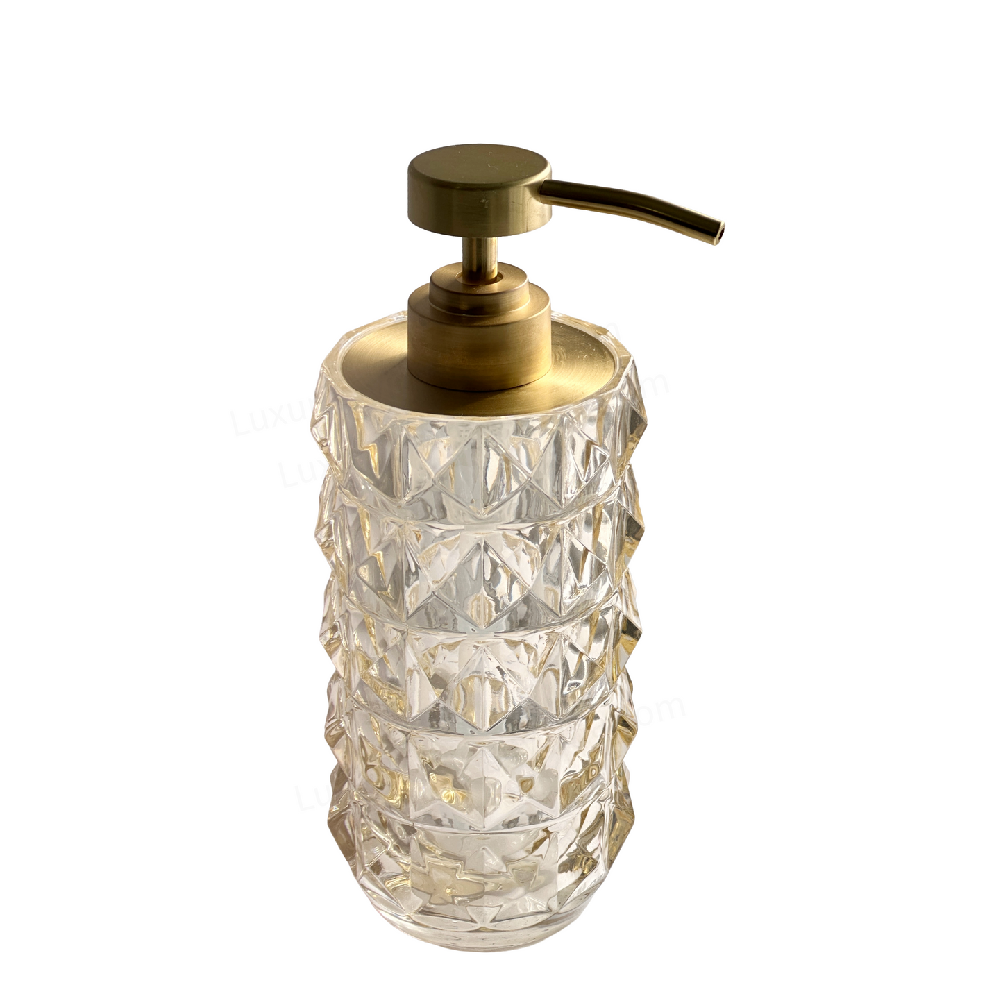 Soap Pump Dispenser Crystal Clear Warm Golden Faceted Glass with Brushed Gold Pump