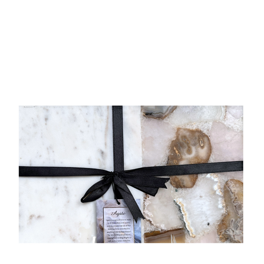 Rectangle Agate Stone Charcuterie Cheese Board Vegetable Tray Pink & Brown Tones