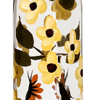Olive Oil Vinegar Glass Bottle Dispenser Hand Painted Black-Eyed Susan on Vine