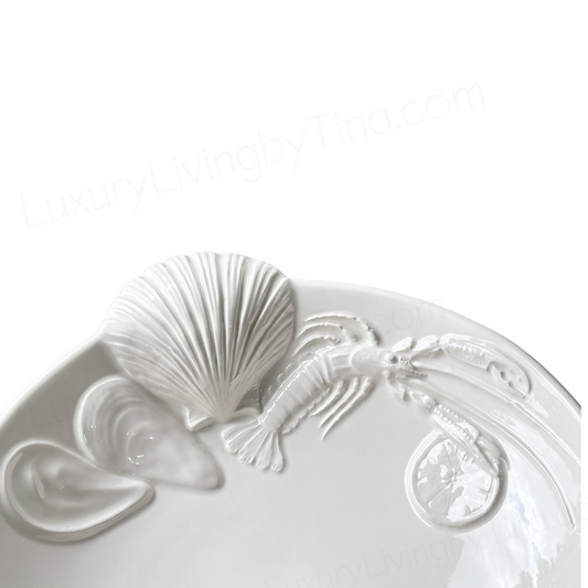 Lobster Seafood Bowl Large White Ceramic Embossed Shellfish by Stefani Ceramiche