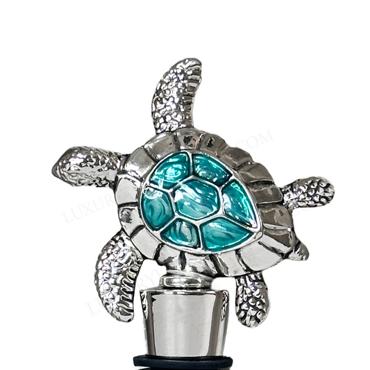 Wine Bottle Stopper Teal & Silver Sea Turtle w/Rubber Seal by Tommy Bahama
