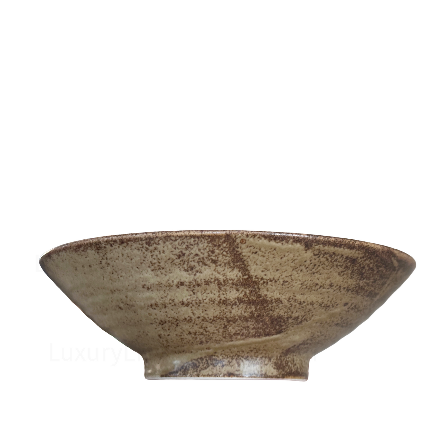 Mid‑Century Japanese Crackle‑Glaze Earthenware Clay Bowl with Brown Swirl & Brown Rim