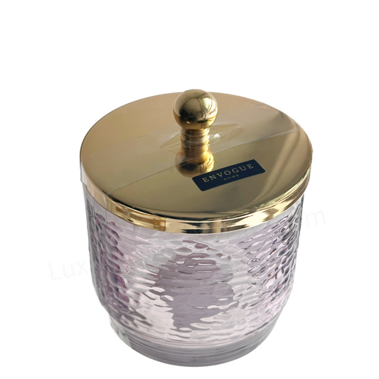 Translucent Textured Lavender Glass Cotton Ball Jar with Brushed Gold Cover