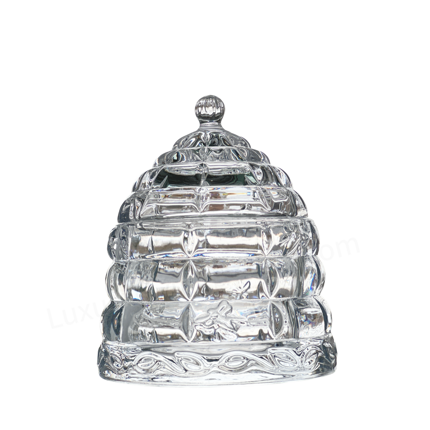 Crystal Bee Honey Pot Jar with Dipper and Lid Elegant Glass Beehive Honey Dish