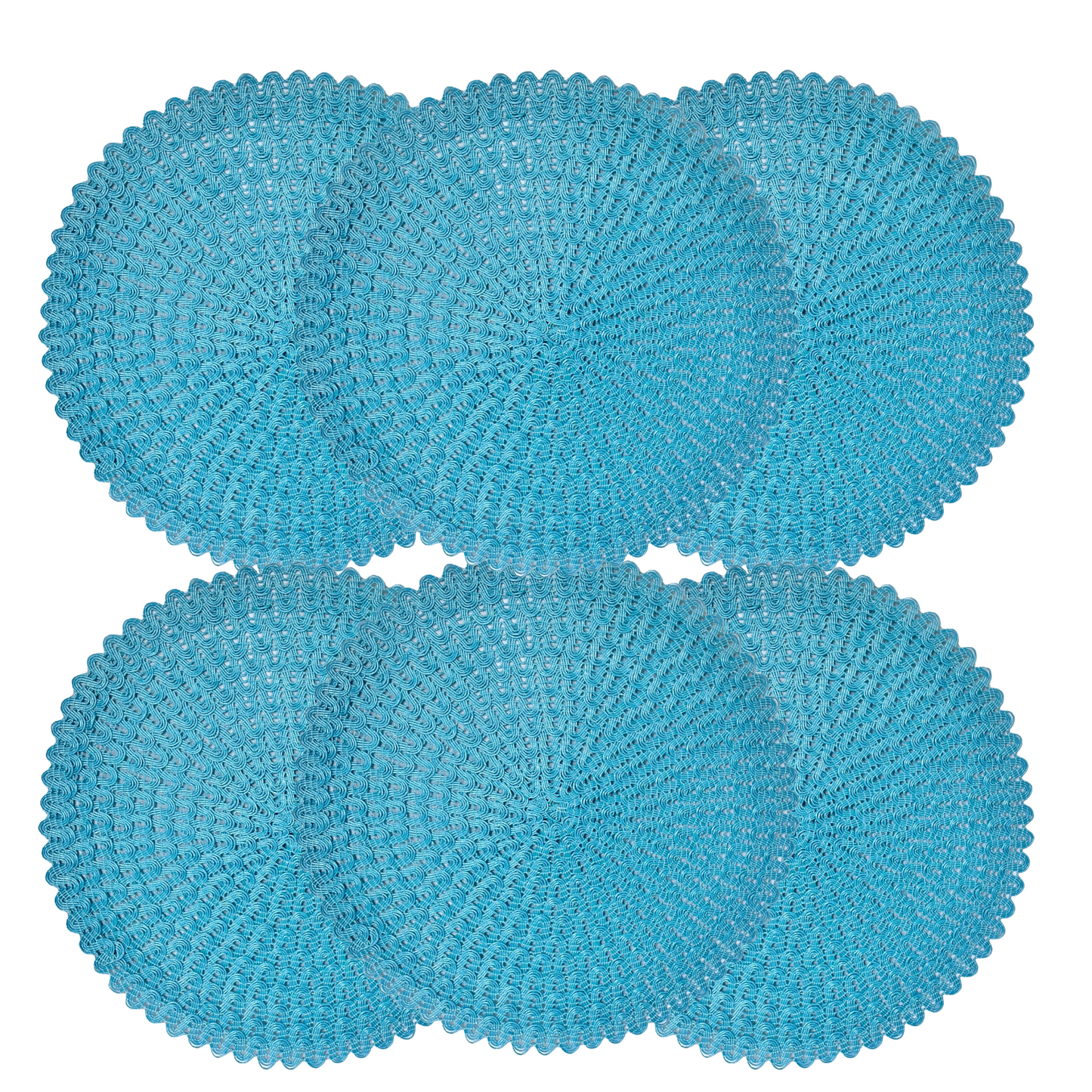 6pcs Round Weaved Scalloped Placemats 15" Natural Woven Heat Resistant Turquoise