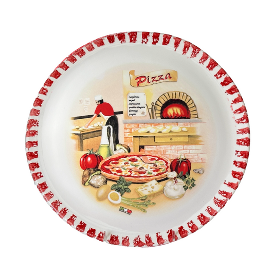 Pizza Server Plate Platter Italy Pizzaria Scene 12" Italian Colors by La Tavola