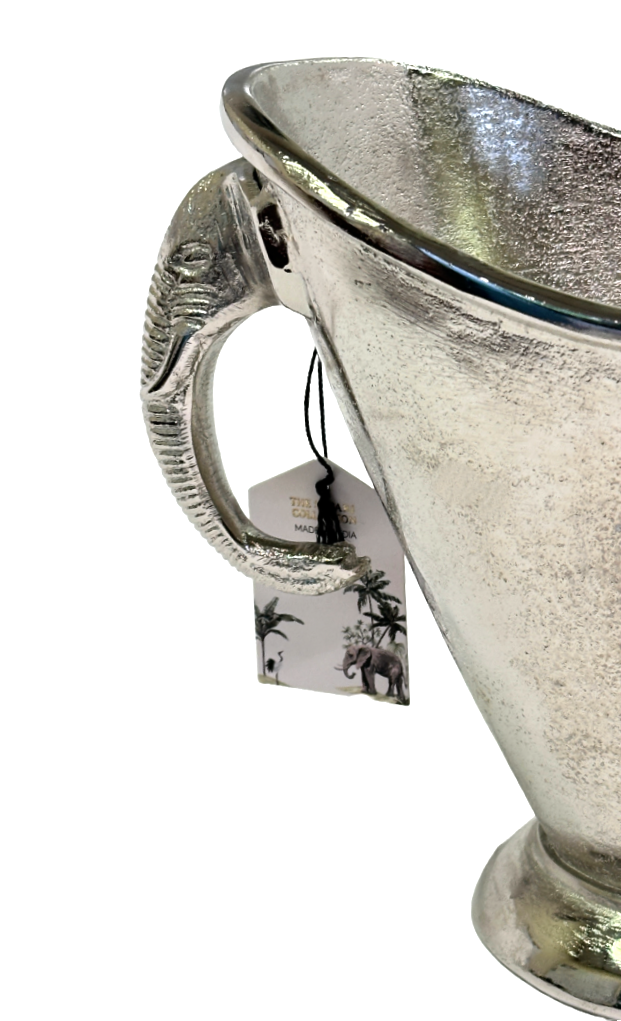 Ice Bucket Wine Chiller Elephant Trunk Handles Silver Metal, Bar Accessories