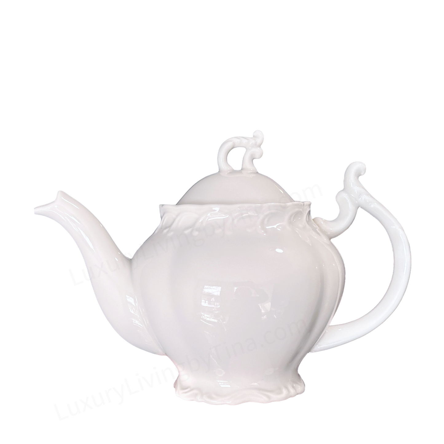 White Porcelain Tea Set – Teapot, Sugar Bowl & Creamer  Classic Vintage‑Style Serveware