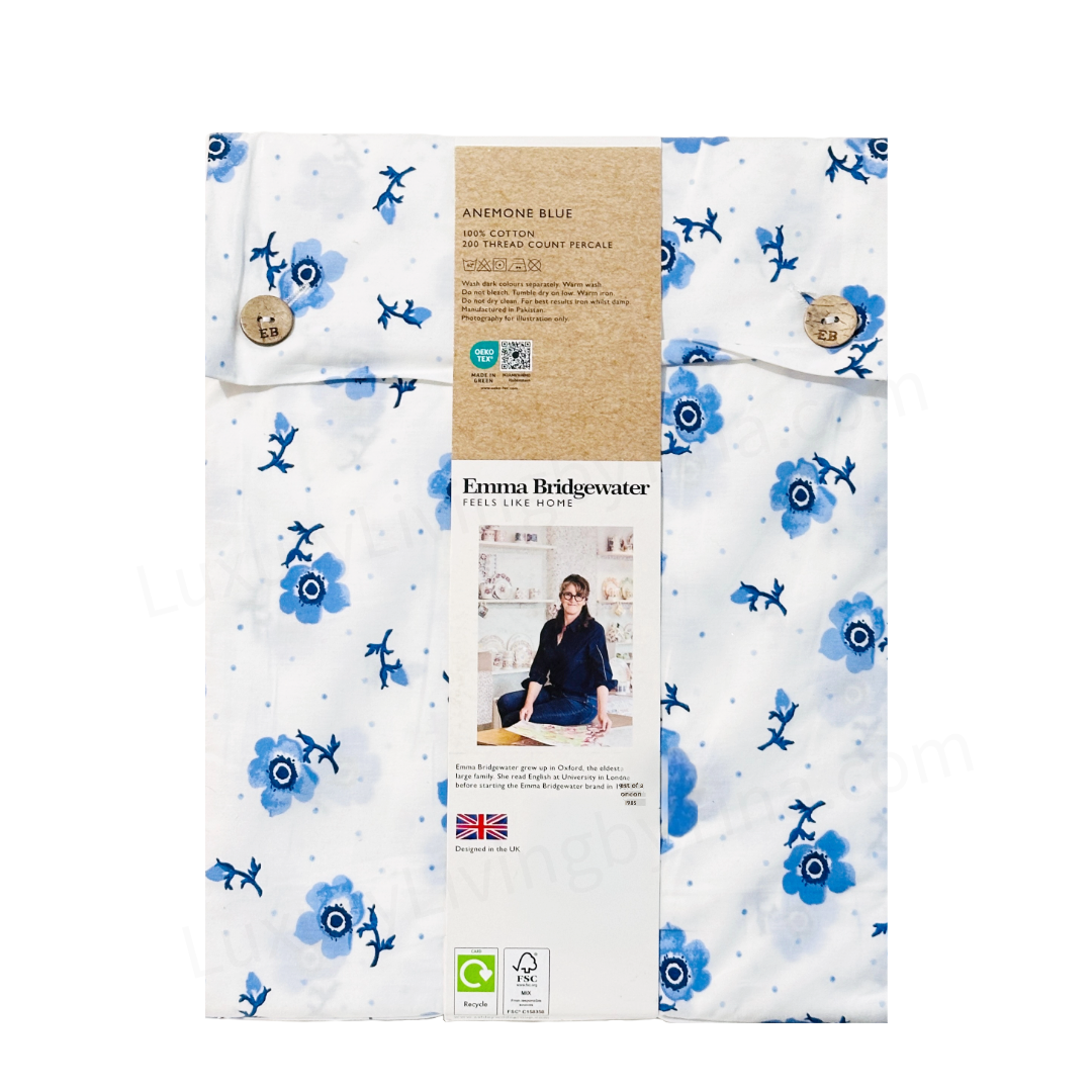 Twin Size Bed Sheet 4-pc Set Emma Bridgewater Blue Floral Anemone