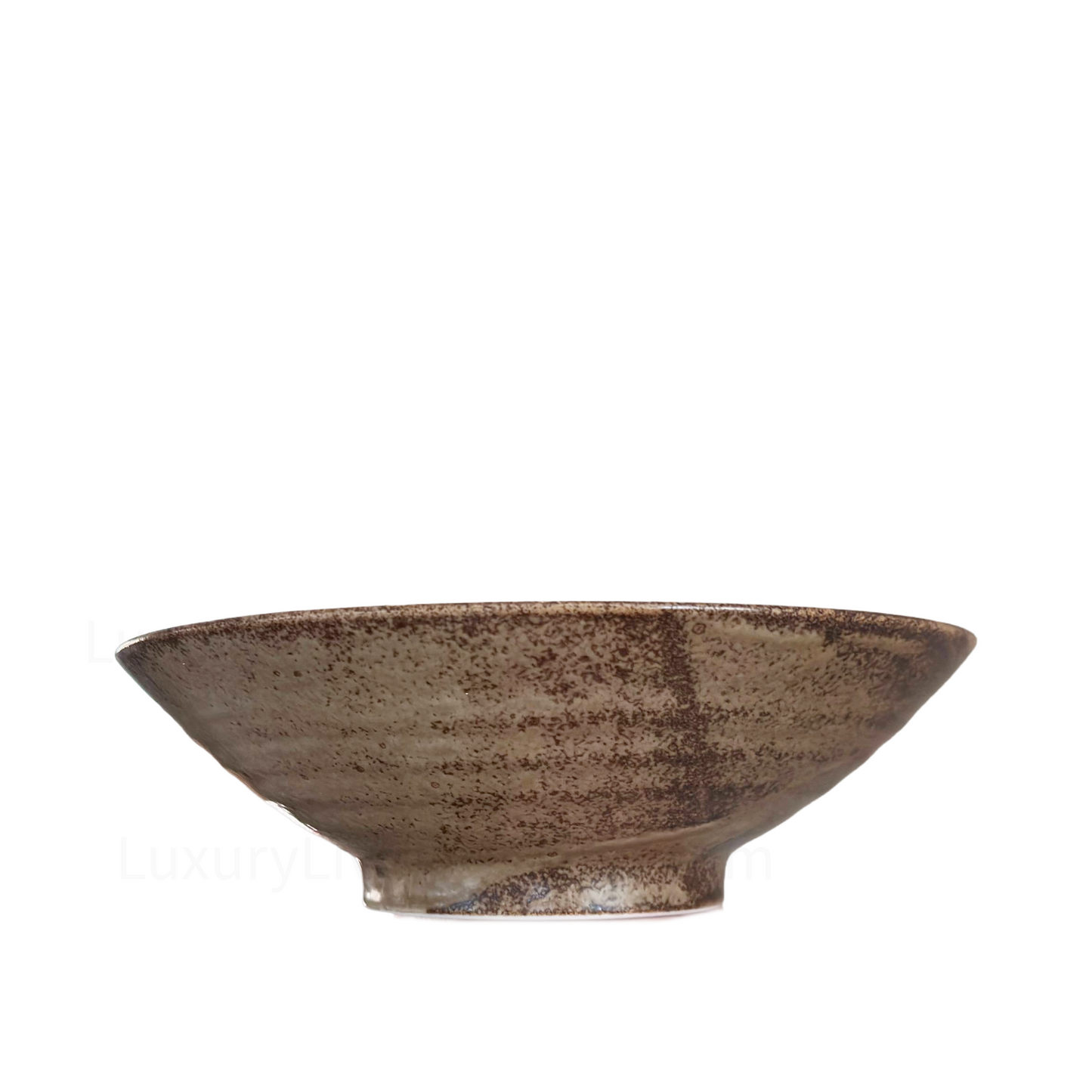 Mid‑Century Japanese Crackle‑Glaze Earthenware Clay Bowl with Brown Swirl & Brown Rim