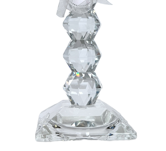 Vidali 8" Crystal Glass Pillar Candle Holder Tall Cascading Body on Square Base