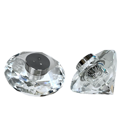 Salt & Pepper Shakers, Diamond Shaped Sparkling Crystals w/Silver Cap by Vidali