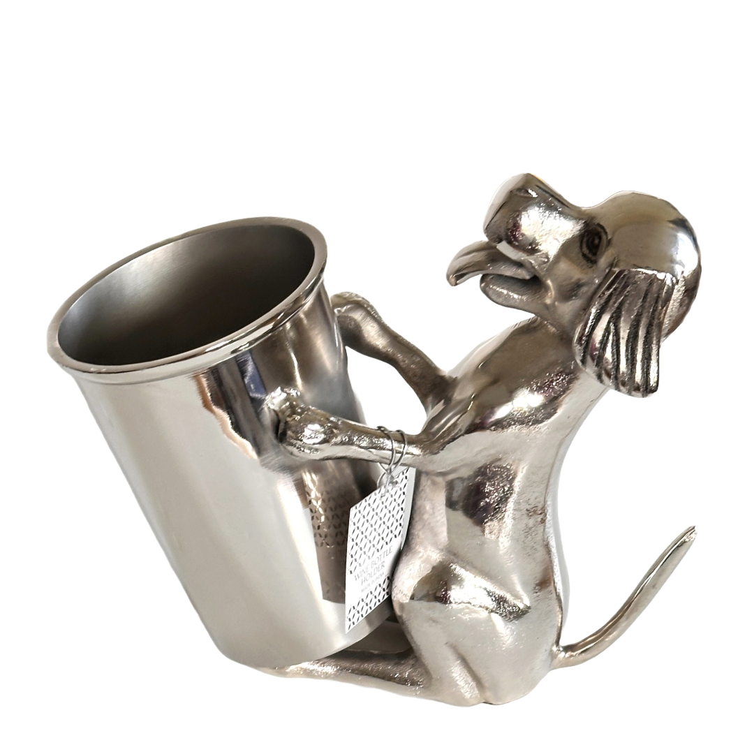 Unique Wine Chiller, Ice Bucket, Adorable Silver Puppy Dog Holding Bucket