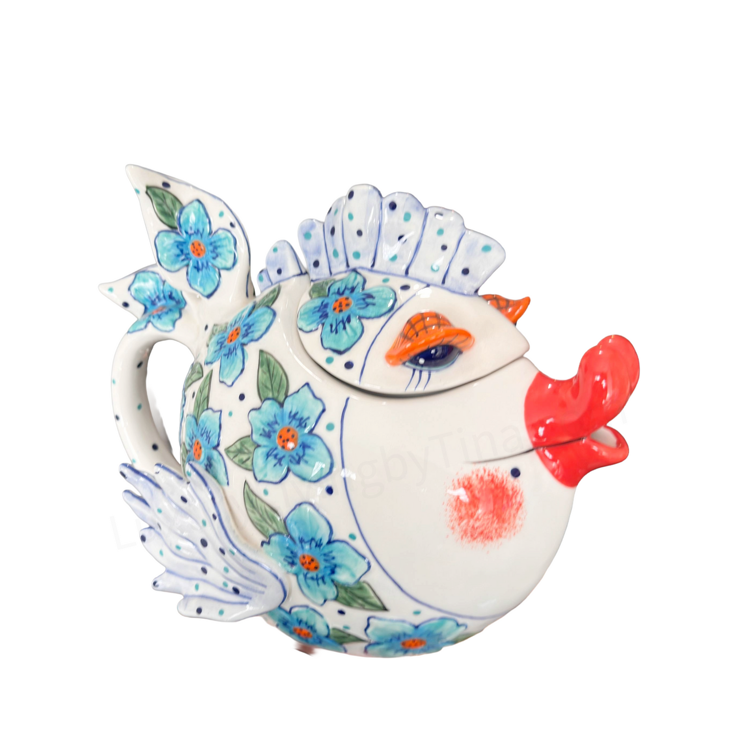 Bluesky Whimsical Fish Teapot Vibrant Colors Pour Spout Lips
