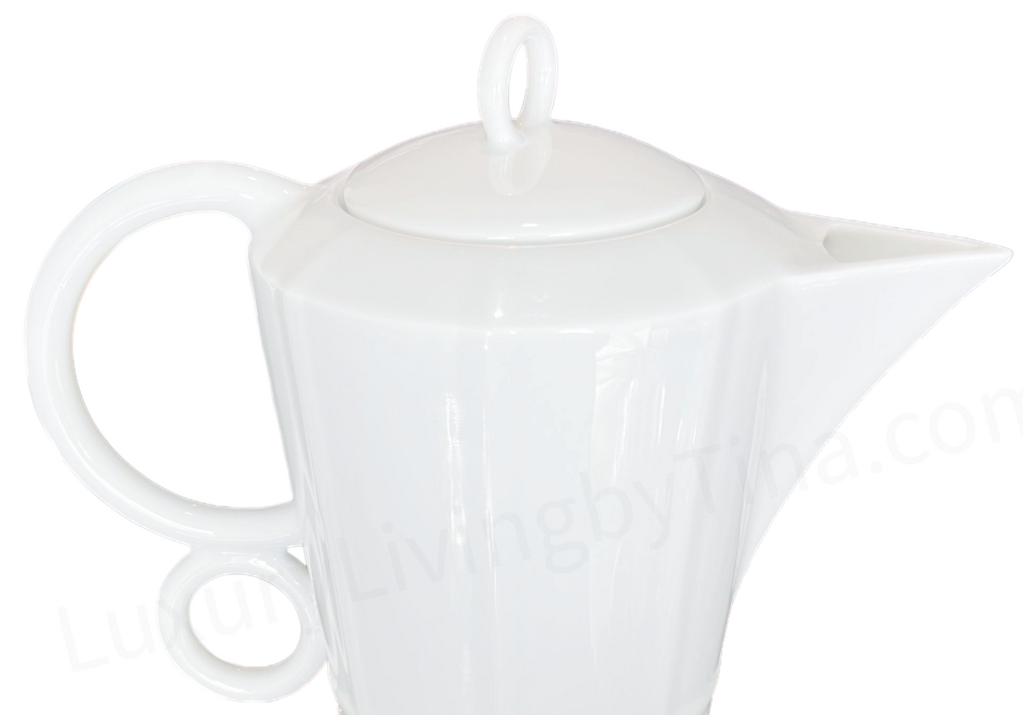Coffee Pot, Carafe, White Geometric w/Circular Handles by Philippe Deshoulieres
