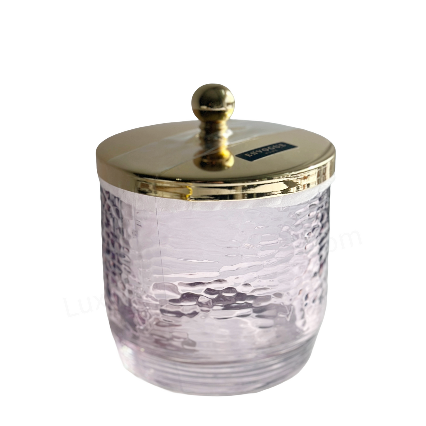 Translucent Textured Lavender Glass Cotton Ball Jar with Brushed Gold Cover