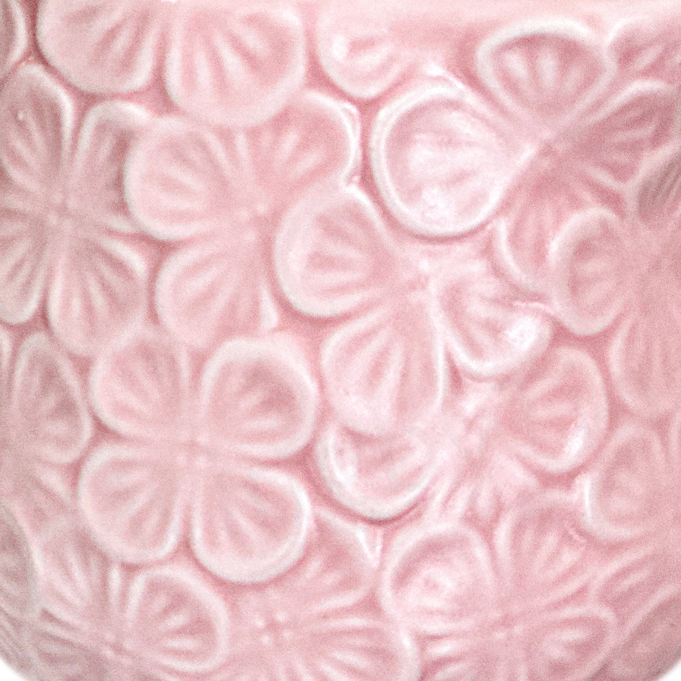 Sugar Bowl w/ Lid & Creamer Set Pink Ceramic Raised Flowers by Dwell Essentials