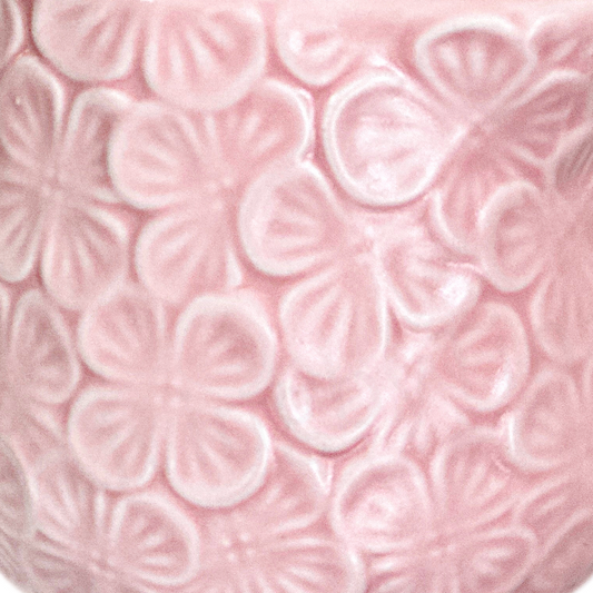 Sugar Bowl w/ Lid & Creamer Set Pink Ceramic Raised Flowers by Dwell Essentials