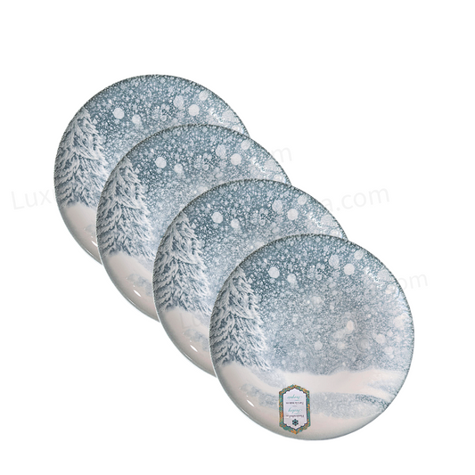 Salad Plates Falling Snow Forest Fir Trees by Intesa Home Set of Four 8"