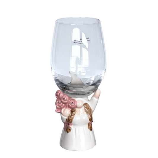 Bridal Wedding Wine Glasses, Gnome Bride w/Crystal Flowers, Groom Crystal Bow Tie