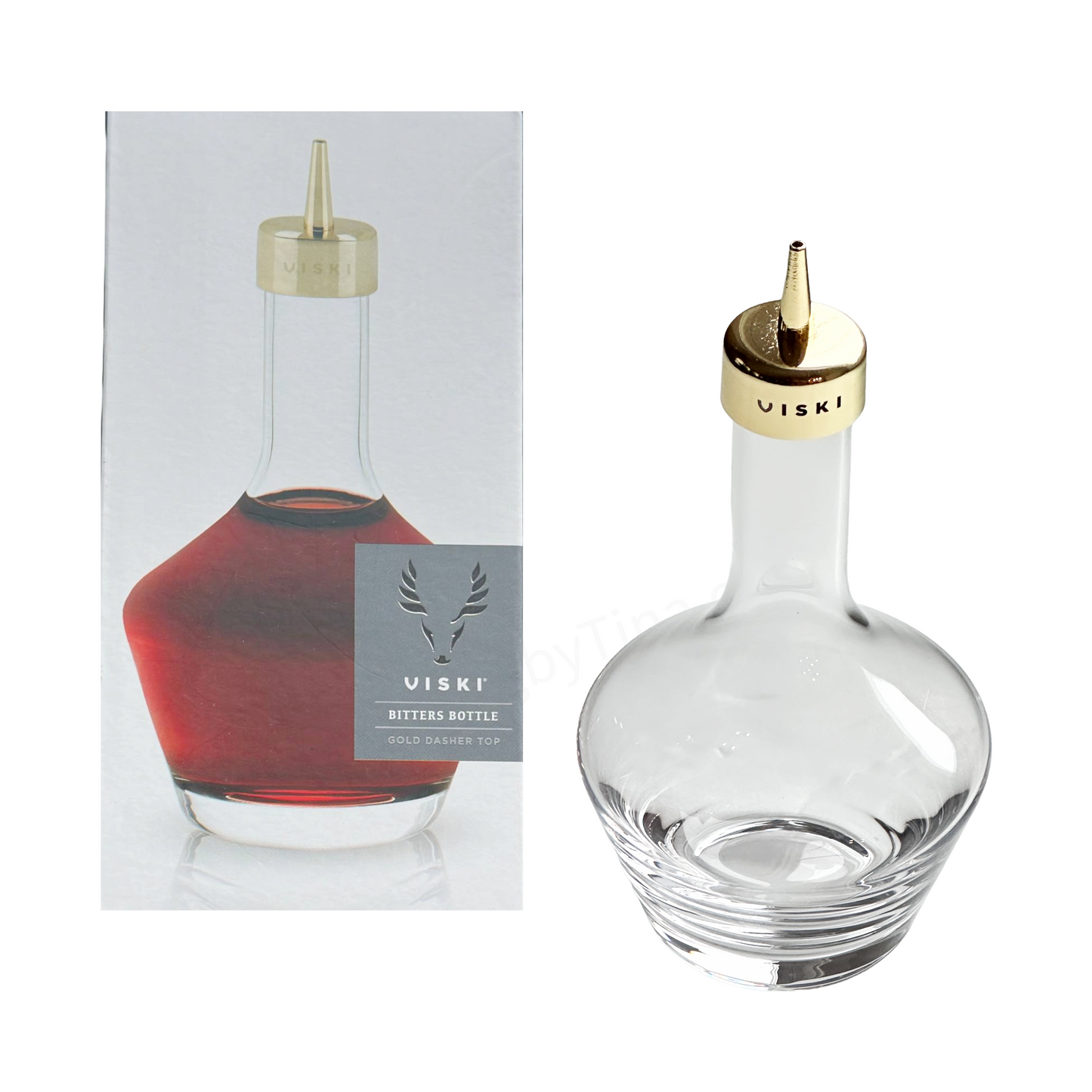 Viski Bitters Bottle Sleek Glass Design With Gold Dasher Top - Barware