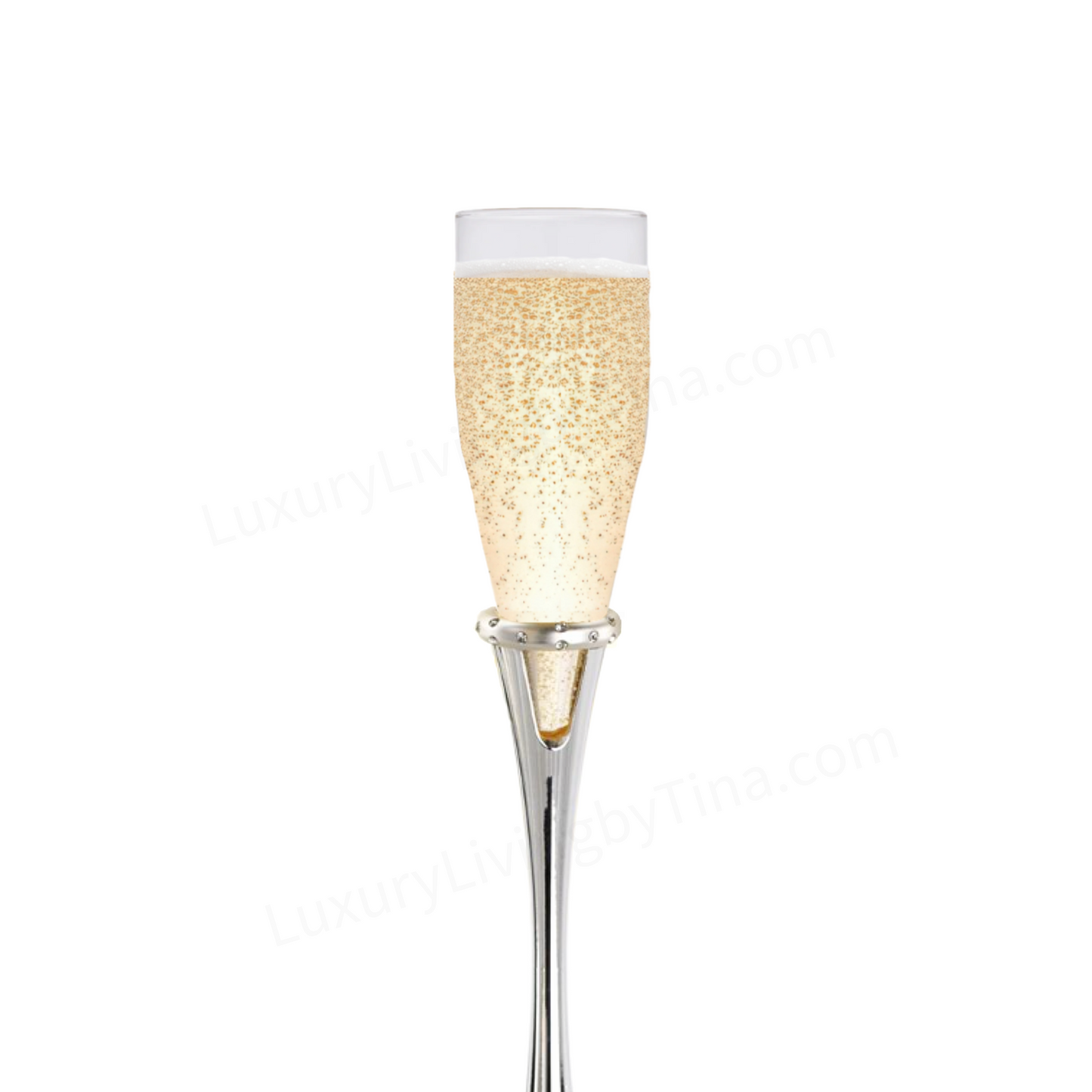 Lenox "Devotion" Champagne Glass, Silver Handle with Crystals, Wedding Toast Set of Two