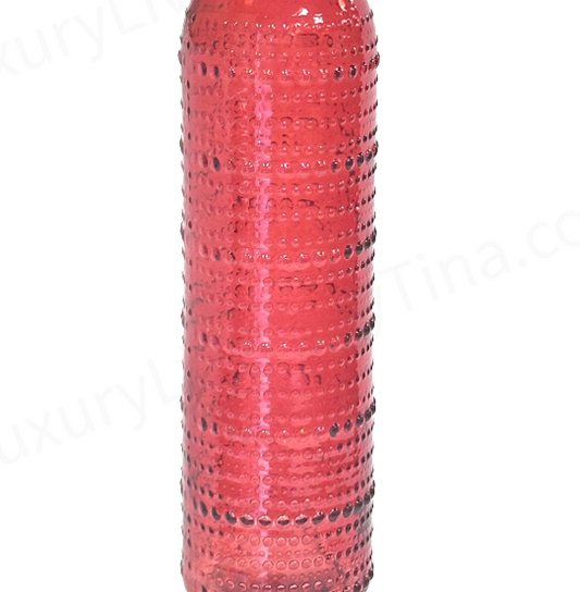 Olive Oil & Vinegar Red HobnailGlass Bottle Dispensers w/Gold Pour & Gold Holder