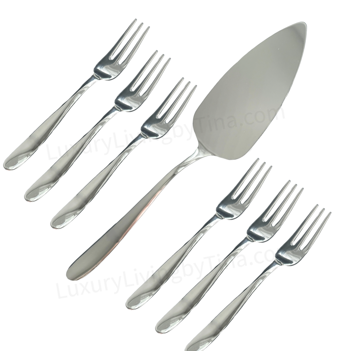 Silver Cake Knife Set with Six Dessert Forks
