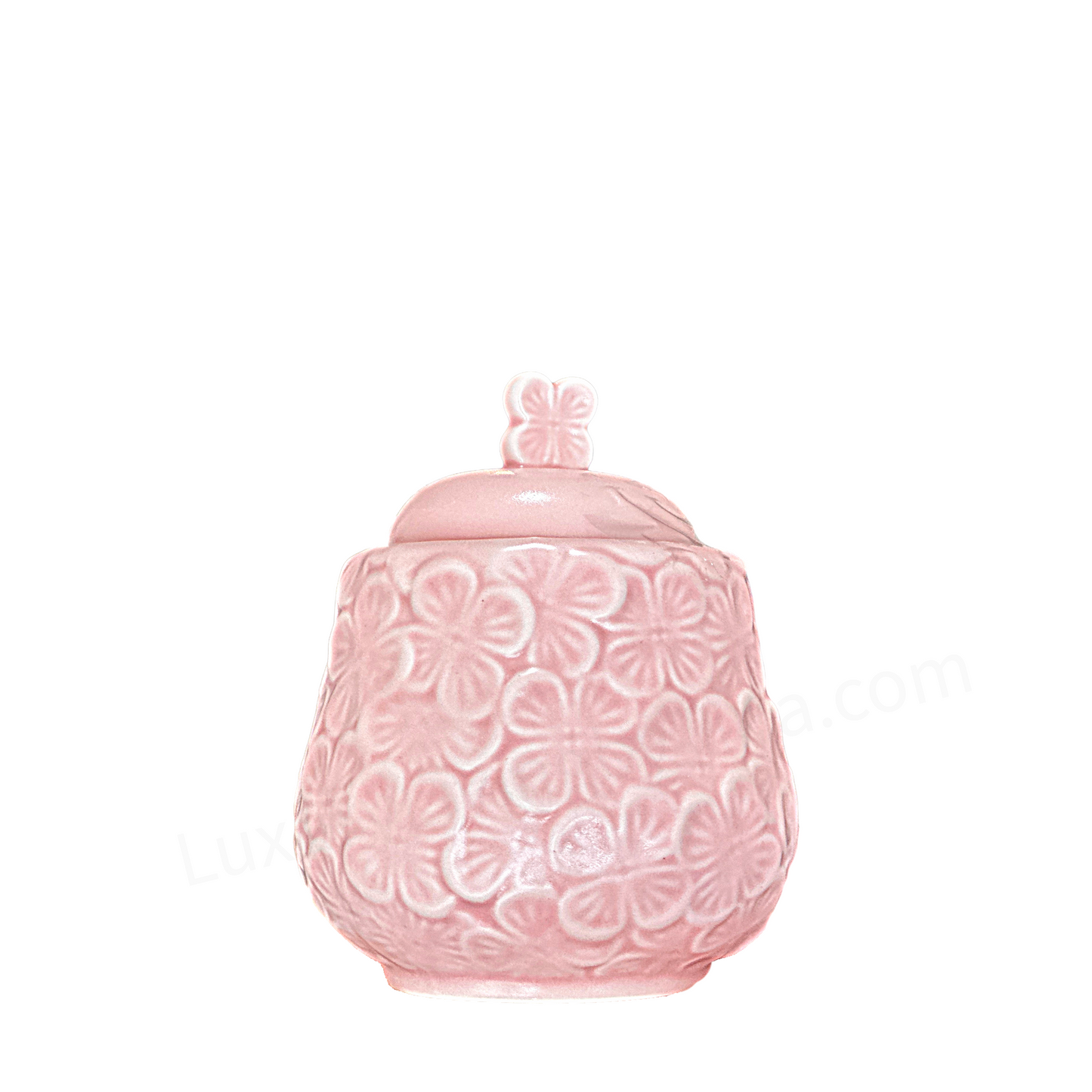 Sugar Bowl w/ Lid & Creamer Set Pink Ceramic Raised Flowers by Dwell Essentials