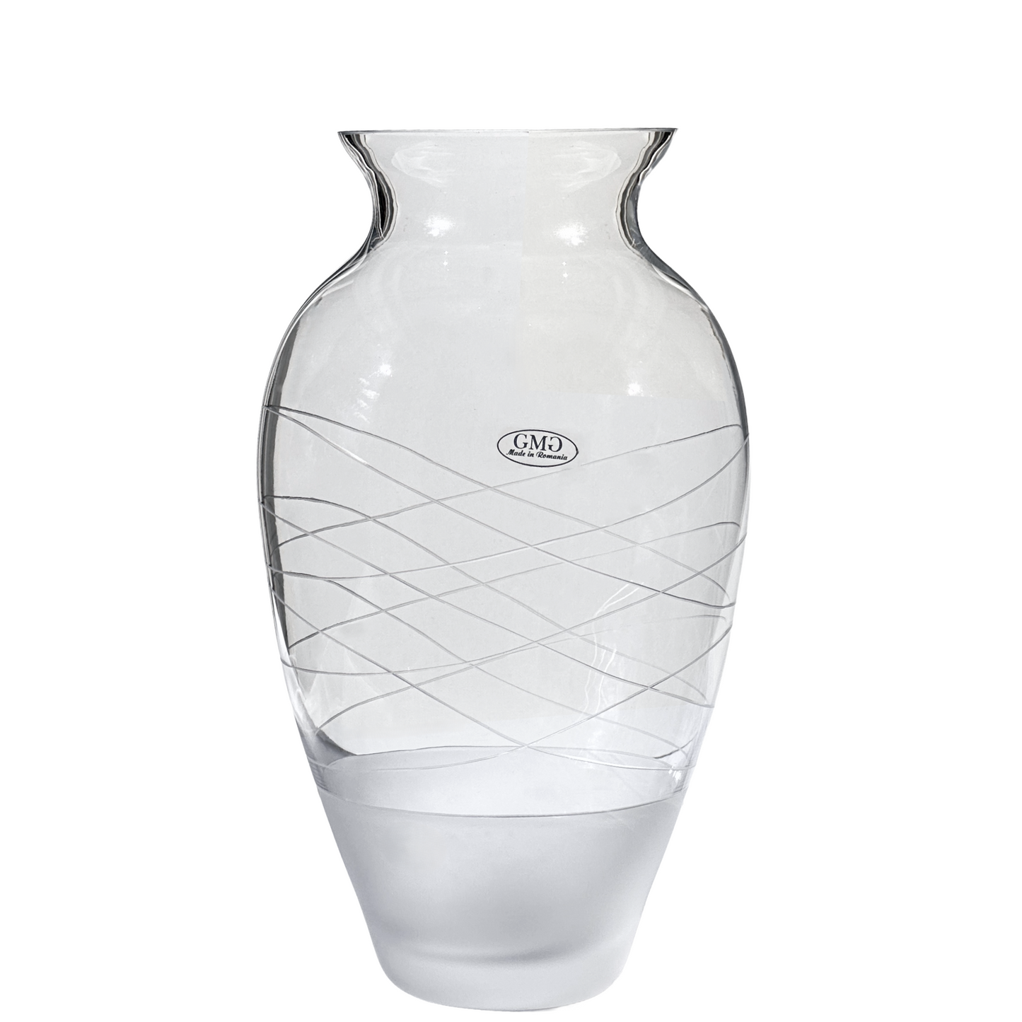 Afterglow Glass Vase with Frosted Abstract Design, Tulip Opening Made In Romania