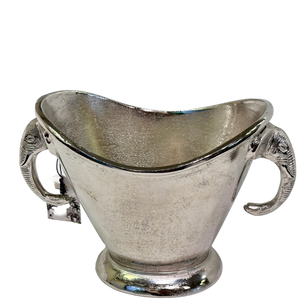 Ice Bucket Wine Chiller Elephant Trunk Handles Silver Metal, Bar Accessories