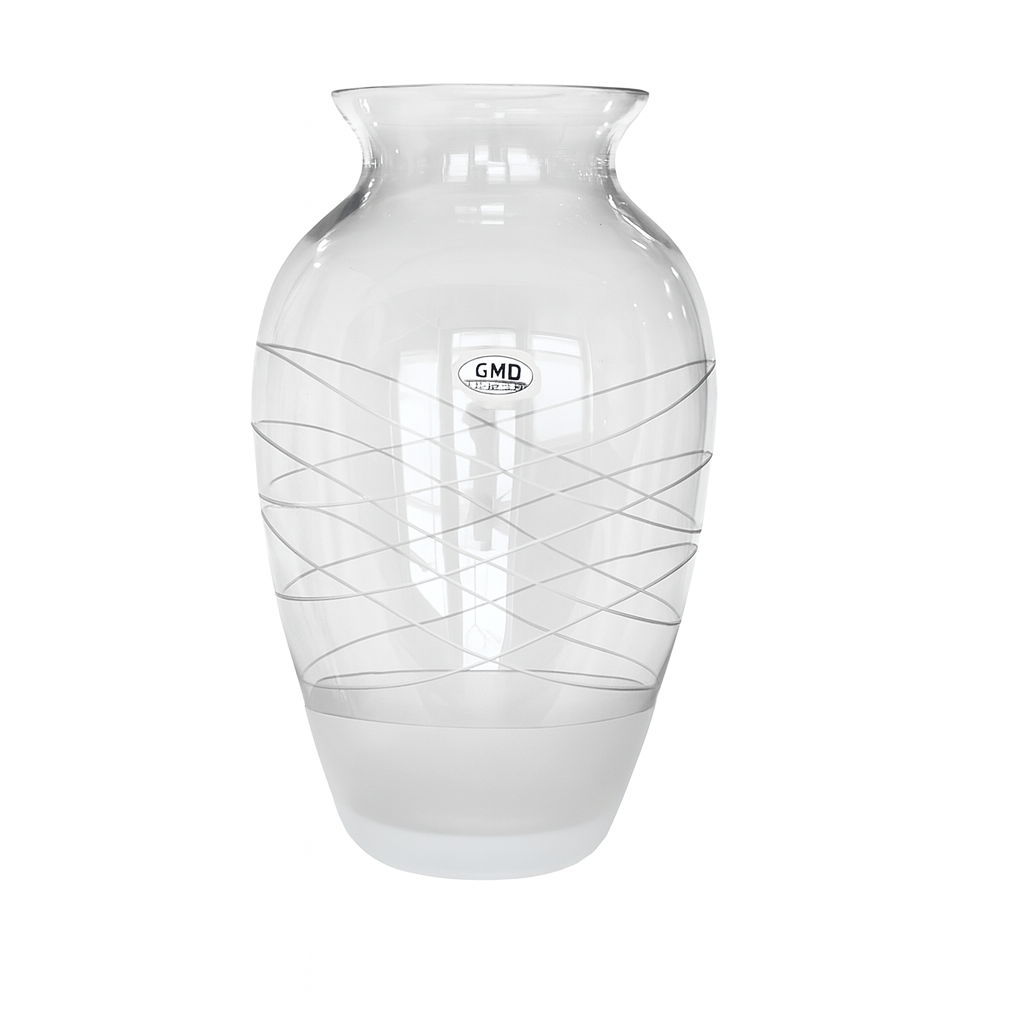 Afterglow Glass Vase with Frosted Abstract Design, Tulip Opening Made In Romania