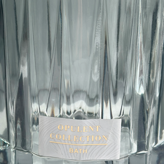 Faceted Glass Cotton Ball Jar Clear Warm Sea Blue with Brushed Gold Cover