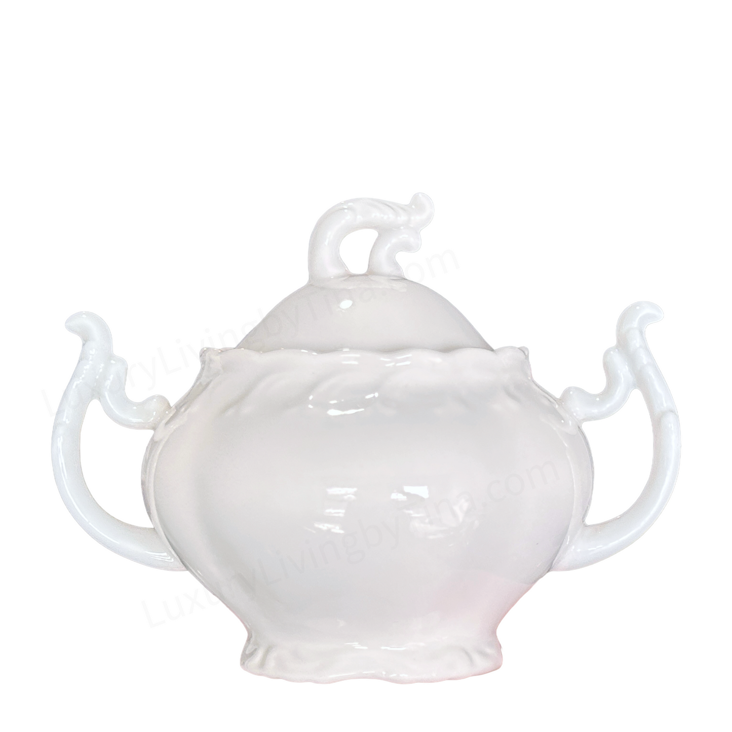 White Porcelain Tea Set – Teapot, Sugar Bowl & Creamer  Classic Vintage‑Style Serveware