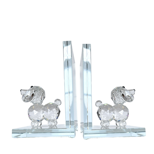 Bookends, Crystal Glass Puppy Dog w/Black Crystal Eyes, Decorative Art, Set of 2
