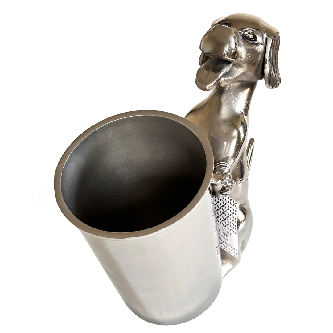 Unique Wine Chiller, Ice Bucket, Adorable Silver Puppy Dog Holding Bucket