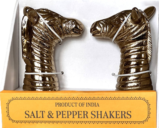 Salt & Pepper Shakers Zebras Gold Colored Detailed Head Sculpting Unique Gifts