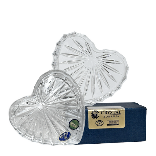 Bohemia Crystal Glass Heart Shaped Jewelry, Gift, Trinket, Box with Crystal Glass Cover