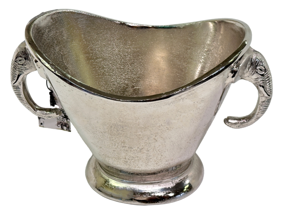 Ice Bucket Wine Chiller Elephant Trunk Handles Silver Metal, Bar Accessories