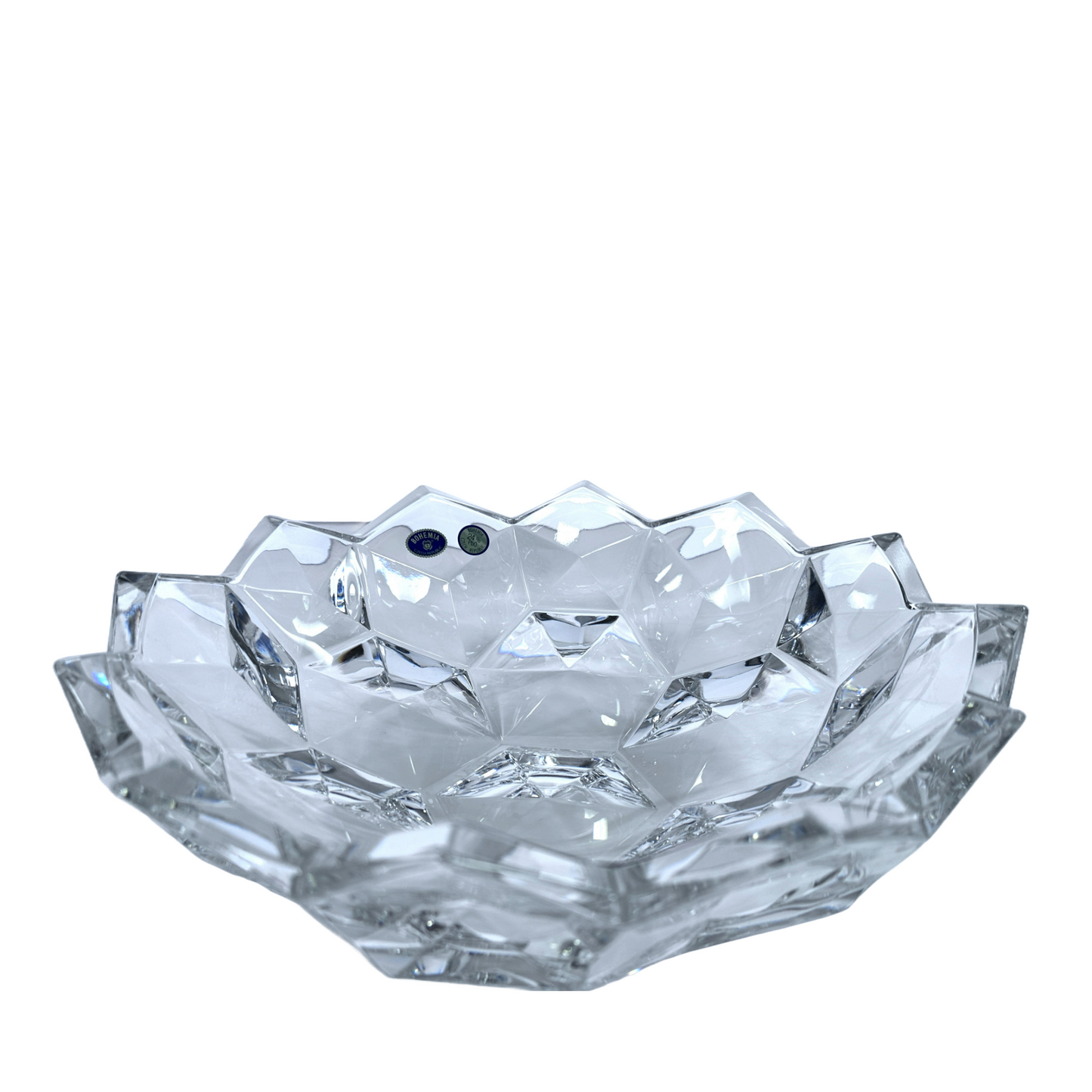 Bohemia Crystal Honeycomb Glass Bowl w/Scalloped Rim Handblown in Czech Republic
