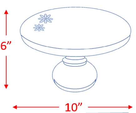 Cake Stand, Single Tier White Marble w/Wood Pedestal & Iridescent Yellow Flowers