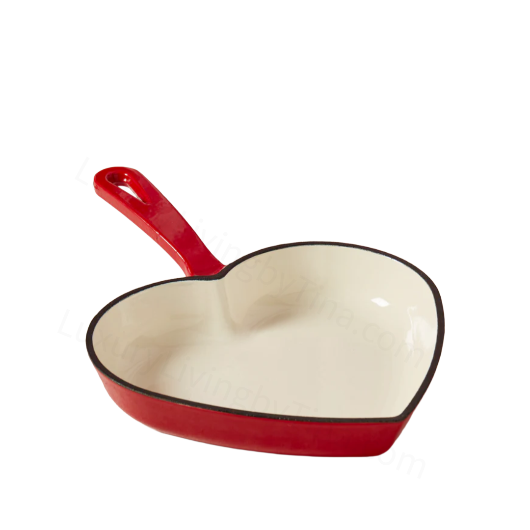 9” Enameled Cast Iron Red Heart-Shaped Skillet Fry Pan