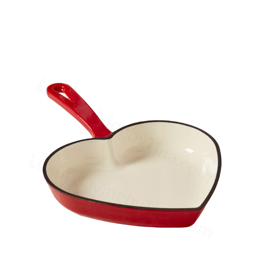 9” Enameled Cast Iron Red Heart-Shaped Skillet Fry Pan