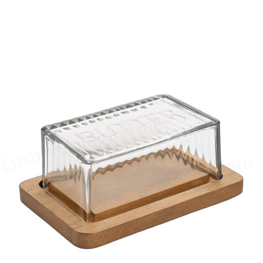 Butter Dish Keeper Glass Dome on Wood Base Ebern Designs Perette