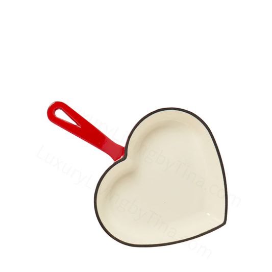 9” Enameled Cast Iron Red Heart-Shaped Skillet Fry Pan